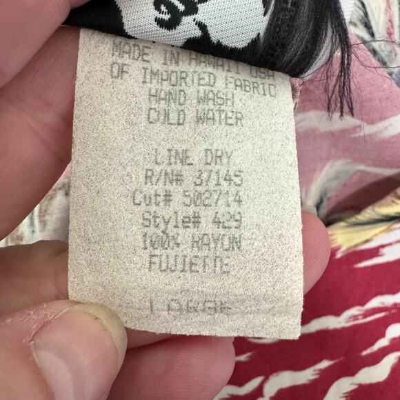 Hilo Hattie Dress Womens Large Red Fujiette Print Tropical Midi Pleated Pockets - Picture 8 of 8